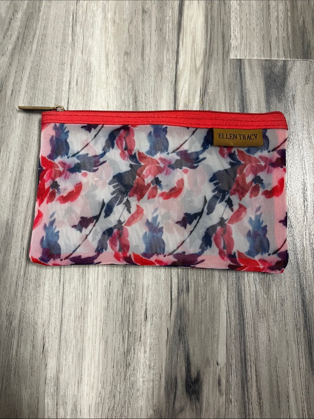 Ellen Tracy Floral Mesh Cosmetic Pouch in Pink and Blue